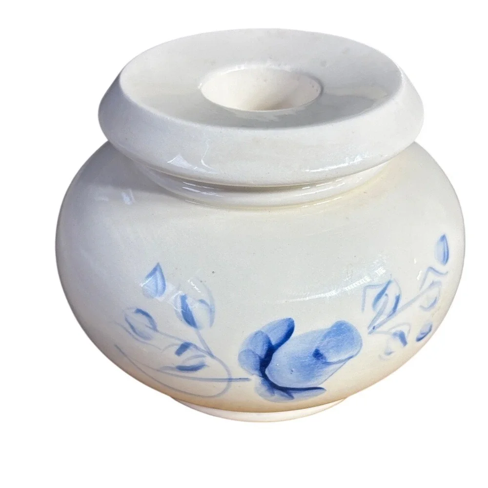 Vintage Handpainted Ceramic Candle Holder‎ Set Blue Flowers Cottagecore USA